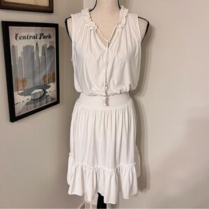 Cabana Life White Smocked Waist Ruffle Hem Sleeveless Dress – Size M